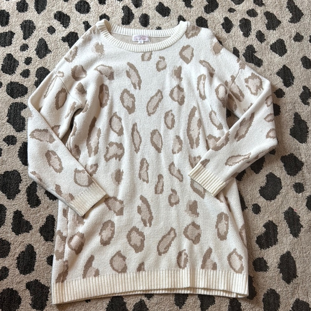 Leopard Print Cream Sweater dress